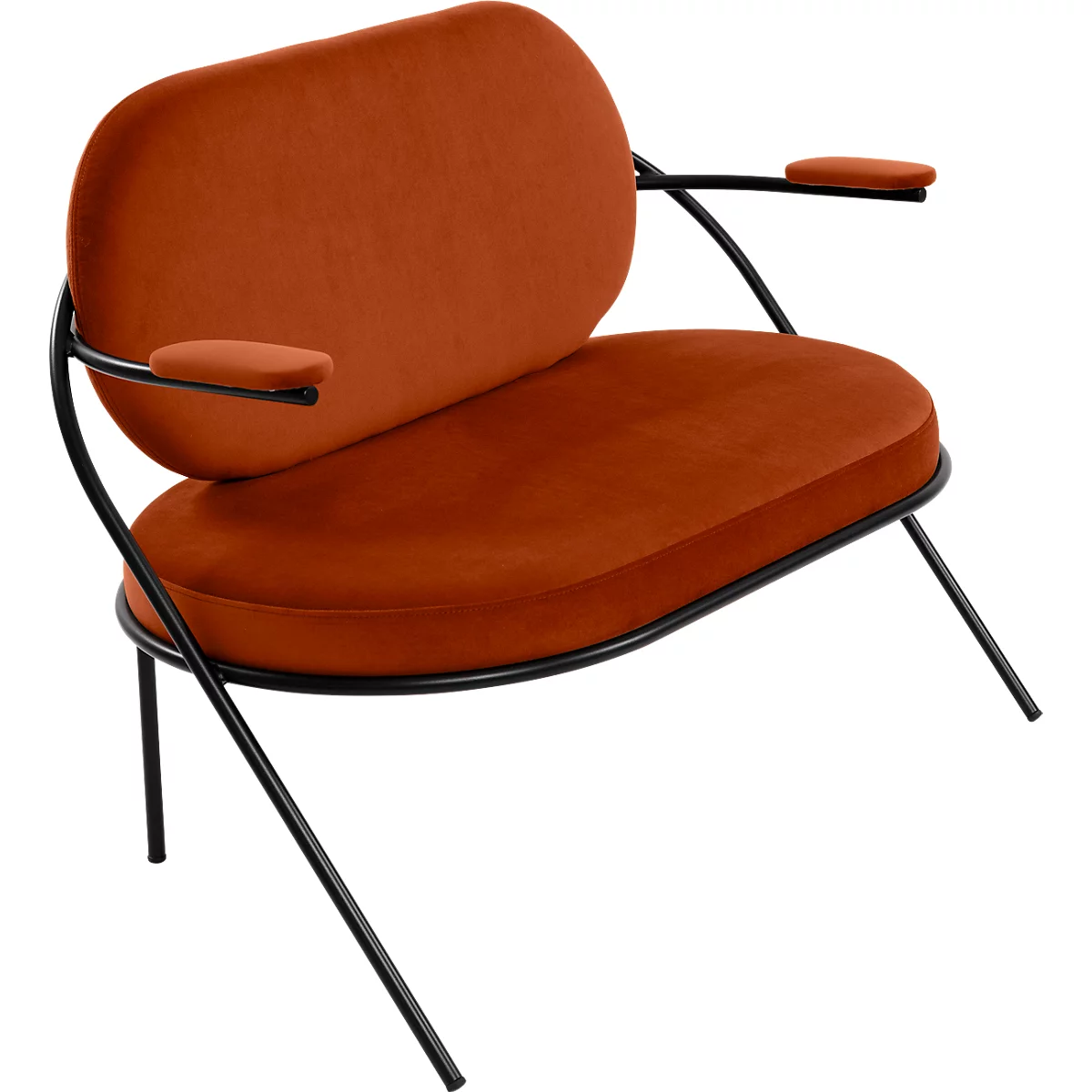 Zweisitzer Sofa Meet by Paperflow Saturne, mit Armlehnen, B 1180 x T 730 x H 880 mm, Stahlrohr, Samt, Schwarz/Rost