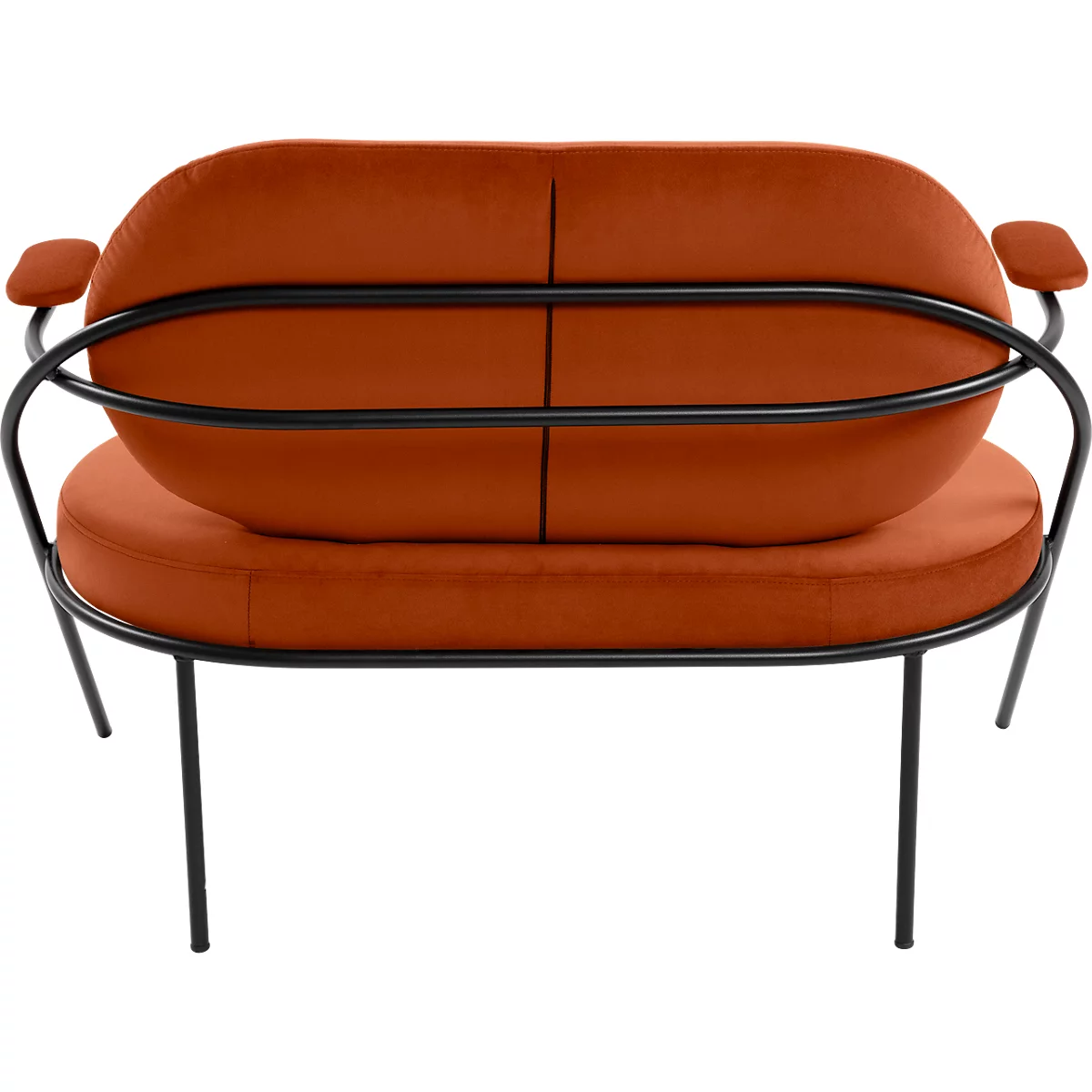 Zweisitzer Sofa Meet by Paperflow Saturne, mit Armlehnen, B 1180 x T 730 x H 880 mm, Stahlrohr, Samt, Schwarz/Rost