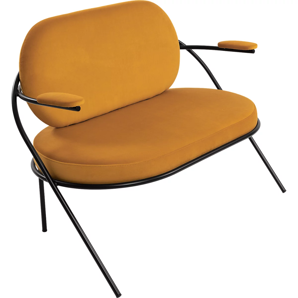 Zweisitzer Sofa Meet by Paperflow Saturne, mit Armlehnen, B 1180 x T 730 x H 880 mm, Stahlrohr, Samt, Schwarz/Safran