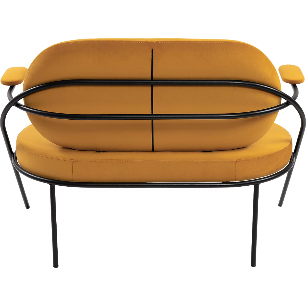 Zweisitzer Sofa Meet by Paperflow Saturne, mit Armlehnen, B 1180 x T 730 x H 880 mm, Stahlrohr, Samt, Schwarz/Safran
