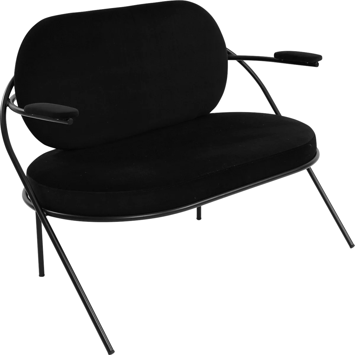 Zweisitzer Sofa Meet by Paperflow Saturne, mit Armlehnen, B 1180 x T 730 x H 880 mm, Stahlrohr, Samt, Schwarz/Schwarz