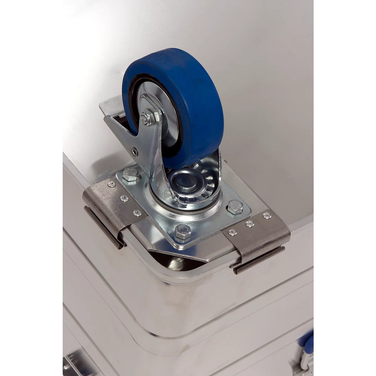 Zwenkwielen voor transportbakken Alutec serie COMFORT/CLASSIC/INDUSTRY, Ø 100 x B 26 x H 128 mm, massief rubber, blauw, 4 stuks