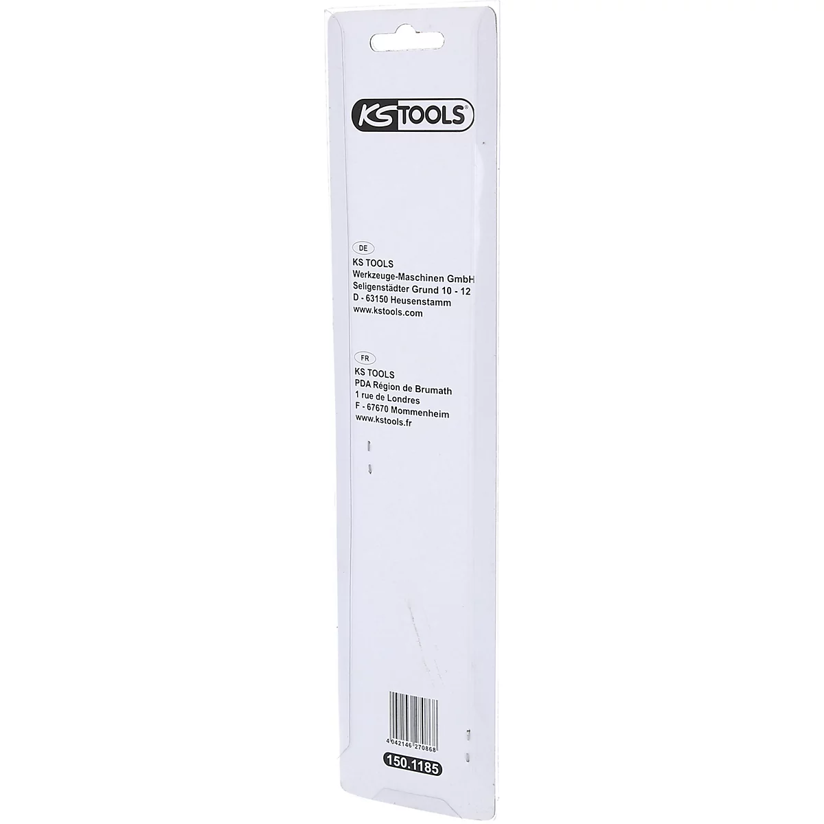 Weiße Produktverpackung mit KS TOOLS Logo. Textliche Informationen auf Deutsch und Französisch. Unten steht die Artikelnummer 150.1165.