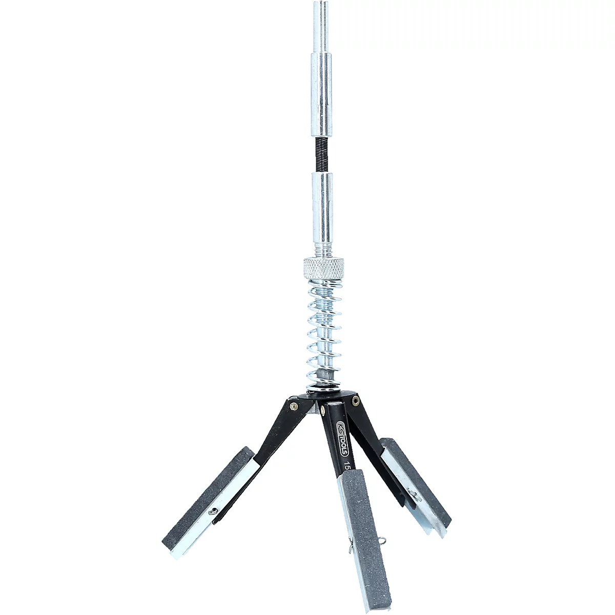 Ein Zylinderhonwerkzeug mit drei Schleifsteinen, einer Feder und einem langen, verstellbaren Schaft.