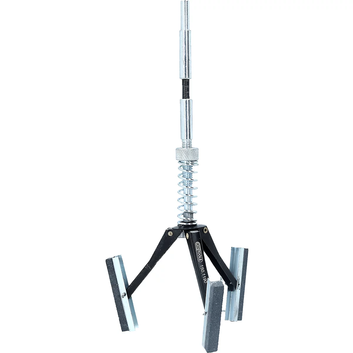 Werkzeug, Metall mit drei Armen, an deren Enden Schleifsteine befestigt sind. Über einer Feder, die ein Verstellrad und einen Schaft trägt.