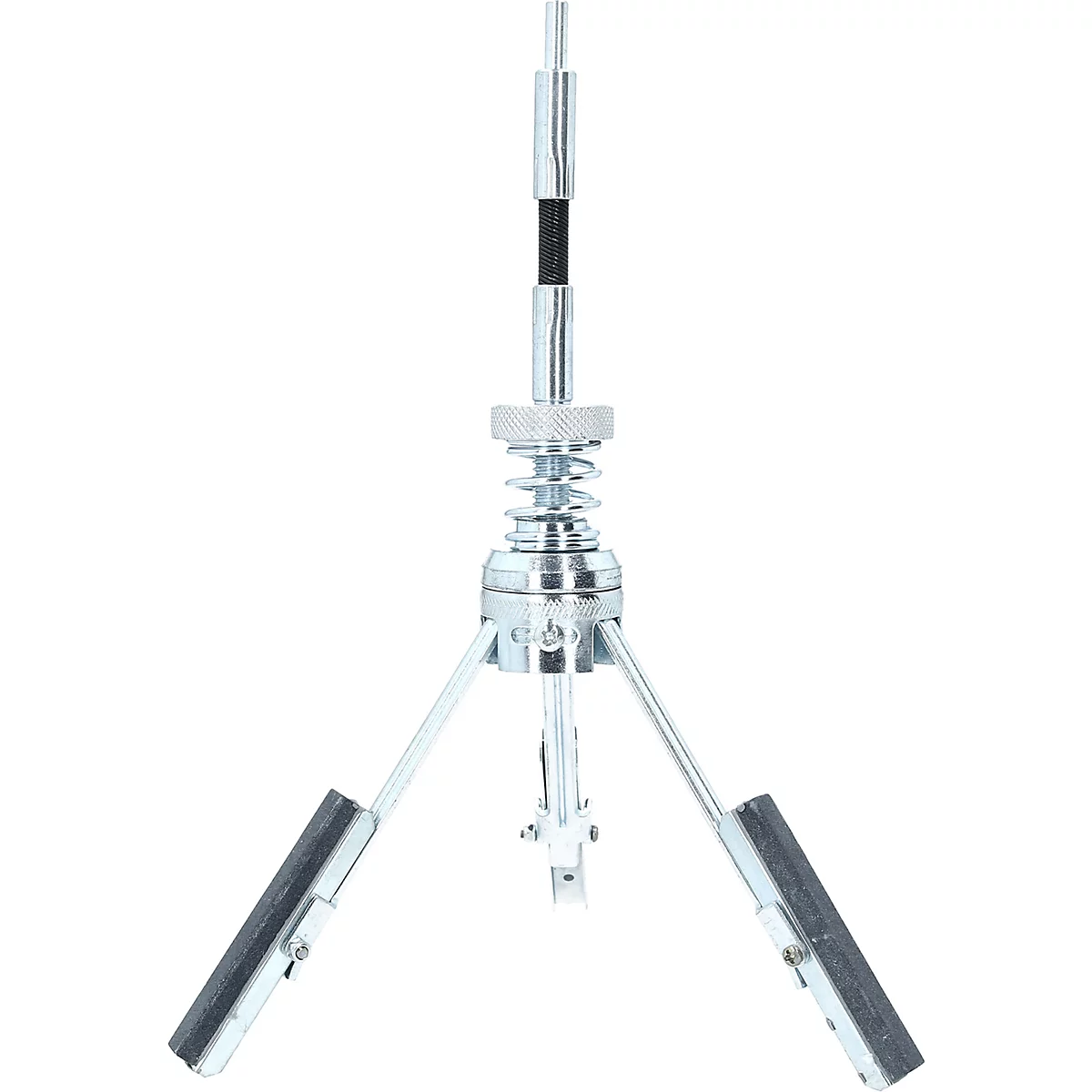 Metallwerkzeug mit drei Auslegern und Schleifpapier. Oben flexible Welle, Federmechanismus.