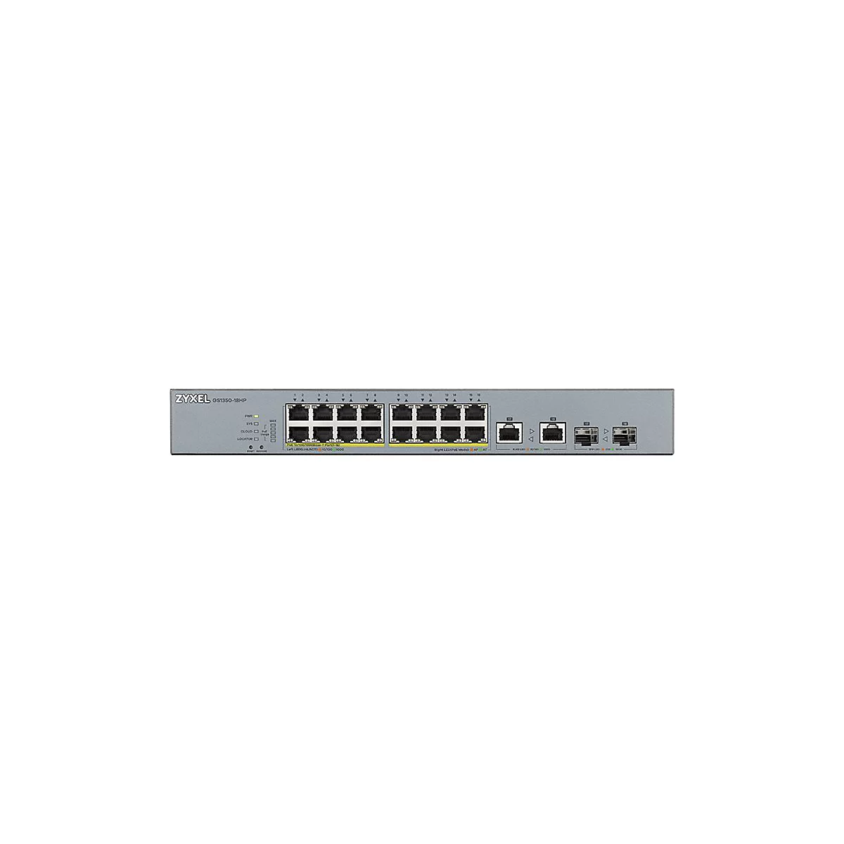 Zyxel GS1350-18HP - Switch - Smart - 16 x 10/100/1000 (PoE+) + 2 x Combo Gigabit Ethernet/Gigabit SFP - Desktop - PoE+ (250 W)