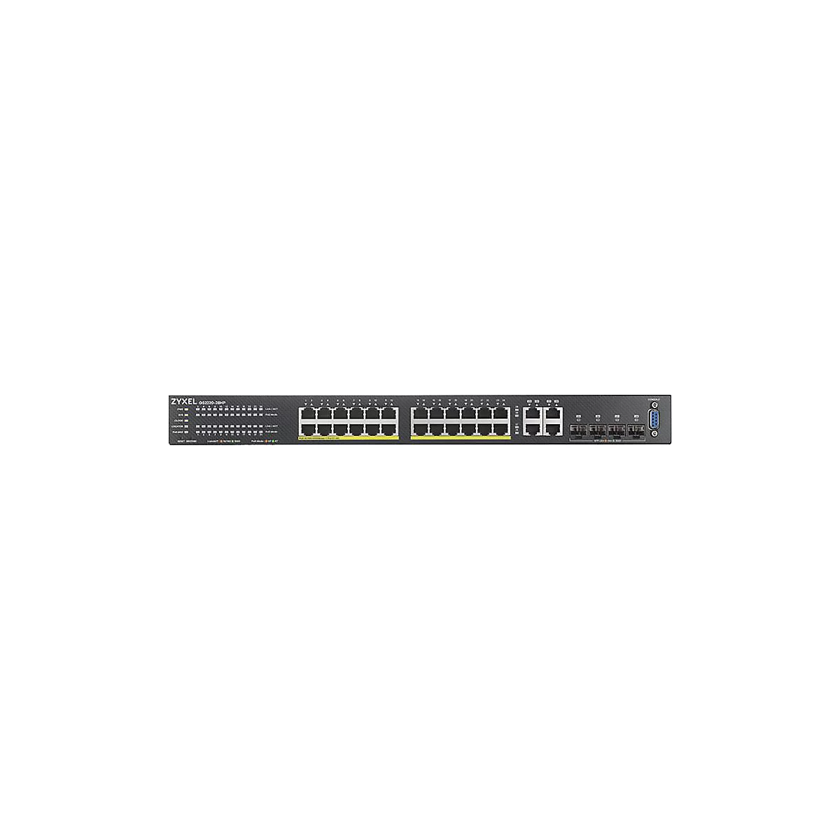 Zyxel GS2220-28HP - Switch - managed - 24 x 10/100/1000 (PoE+) + 4 x Kombi-Gigabit-SFP - an Rack montierbar - PoE+ (375 W)