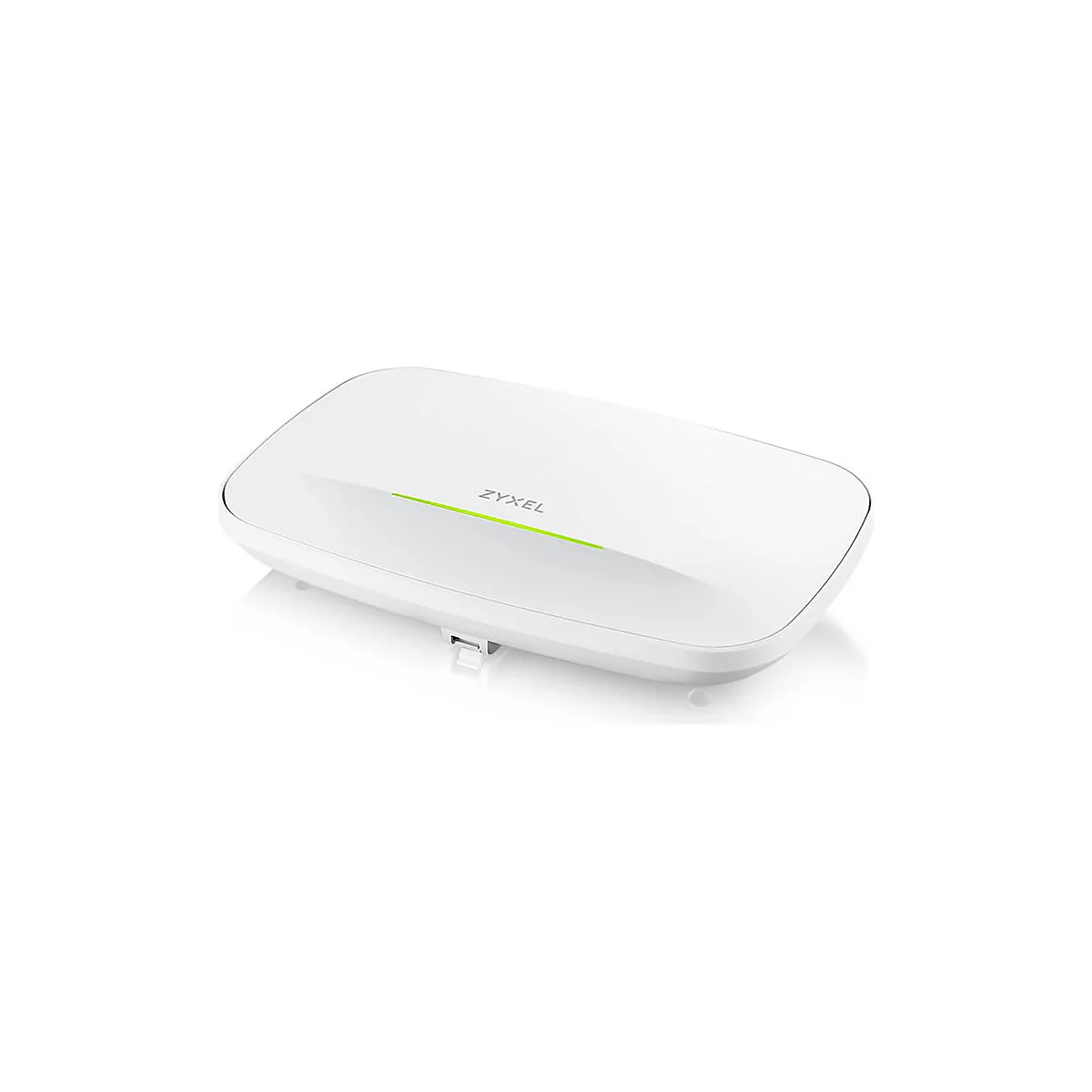 Weißer Router mit Zyxel-Logo. Ein grüner Streifen verläuft horizontal auf der Oberseite.