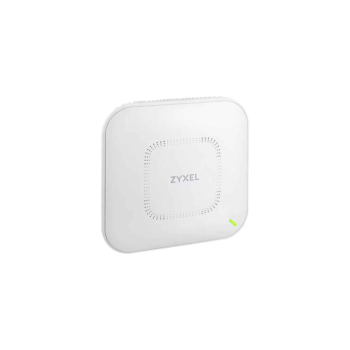 WeiÃŸes WLAN-GerÃ¤t mit quadratischem Design und dem Schriftzug ZYXEL. Rechts leuchtet eine grÃ¼ne LED.